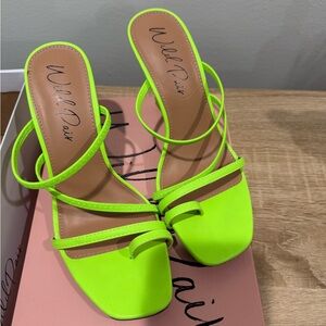 Wild Pair Neon Lime Strappy Slide Heels